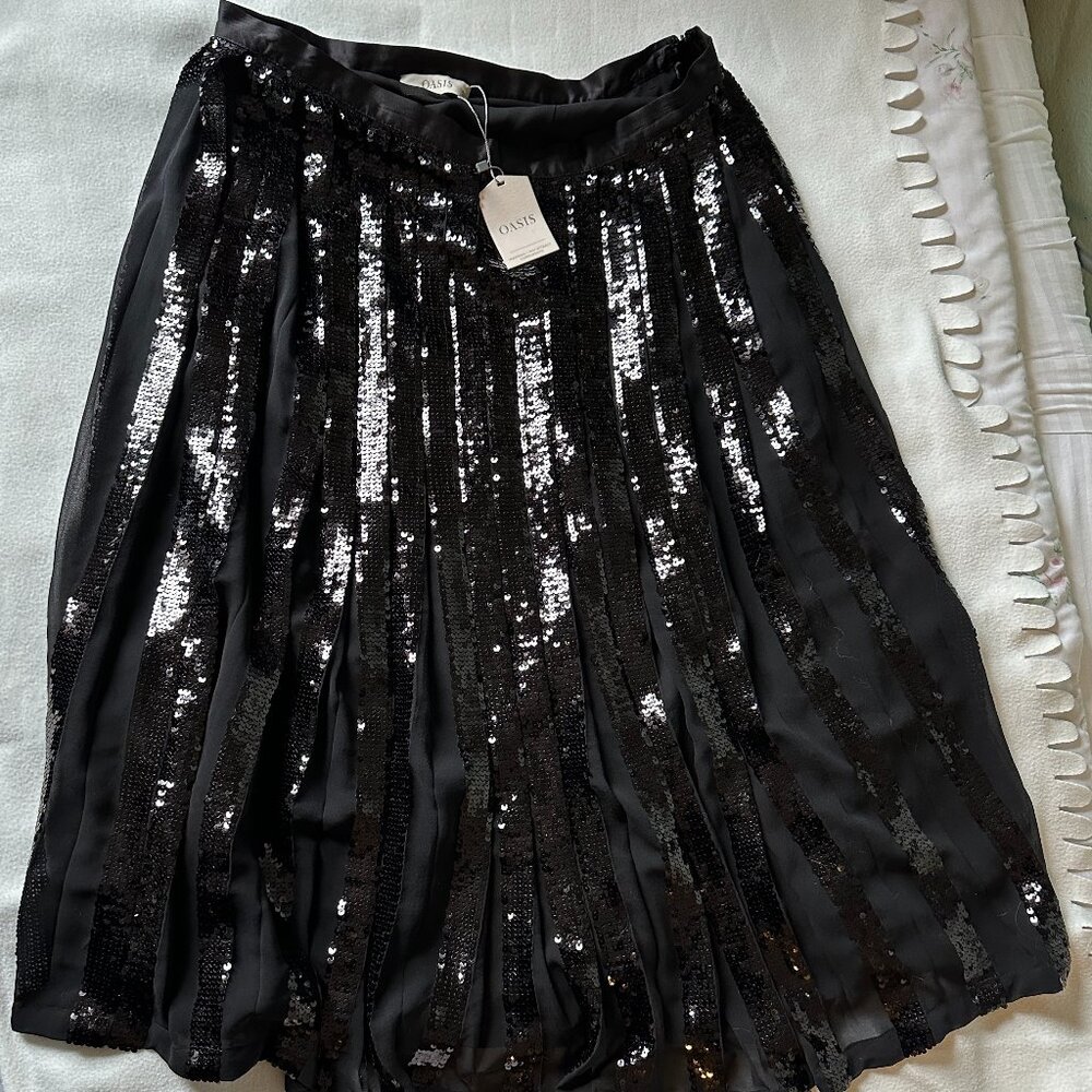 Oasis Black Sequin Skirt, New
